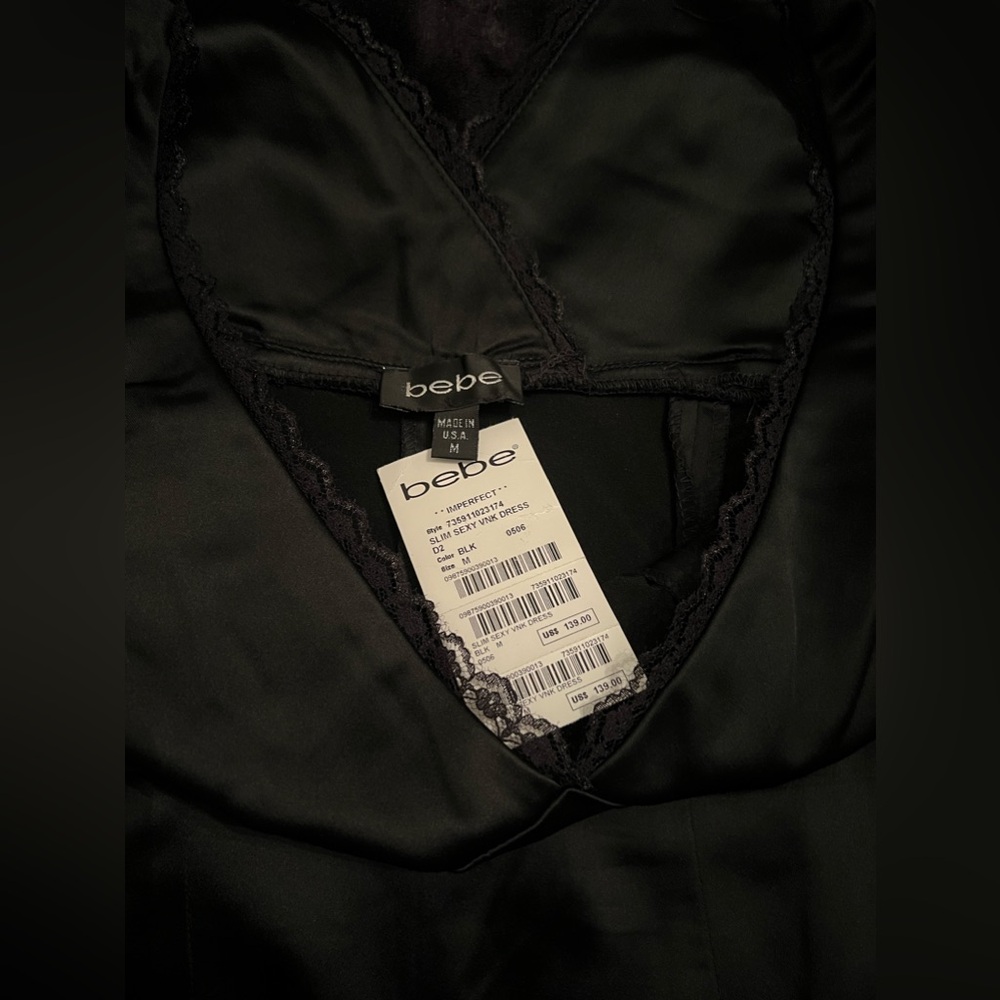 BEBE Slim Sexy V Neck Satin Midi Dress NWT - Picture 10 of 12
